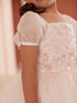 Girls Puff Sleeve Floral Embroidered Dress 2-12